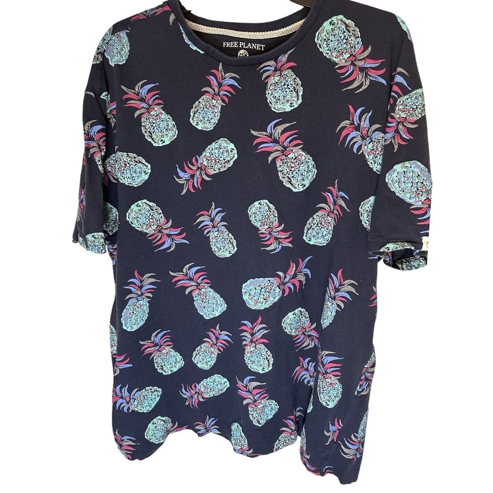 Free Planet T Shirt Men's XL Multicolor Pineapple Short Sleeves‎ Stretch Tee